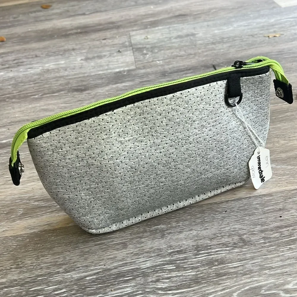 Neoprene Grey & Neon Striped Cosmetic Case NWT